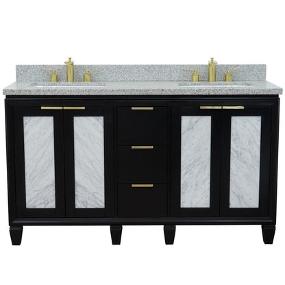 Bellaterra Shlomo - to Split 61" Double Vanity w/ Counter Top and Sink Black Finish 400990-61D-BL-GYR