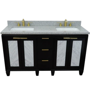 Bellaterra Shlomo - to Split 61" Double Vanity w/ Counter Top and Sink Black Finish 400990-61D-BL-GYR