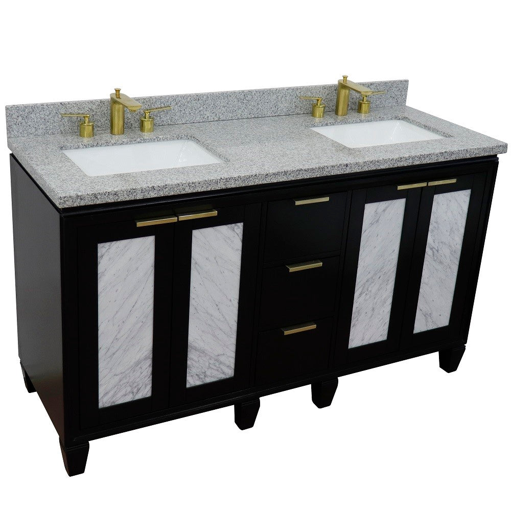 Bellaterra Shlomo - to Split 61" Double Vanity w/ Counter Top and Sink Black Finish 400990-61D-BL-GYR