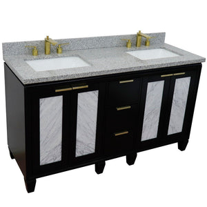 Bellaterra Shlomo - to Split 61" Double Vanity w/ Counter Top and Sink Black Finish 400990-61D-BL-GYR