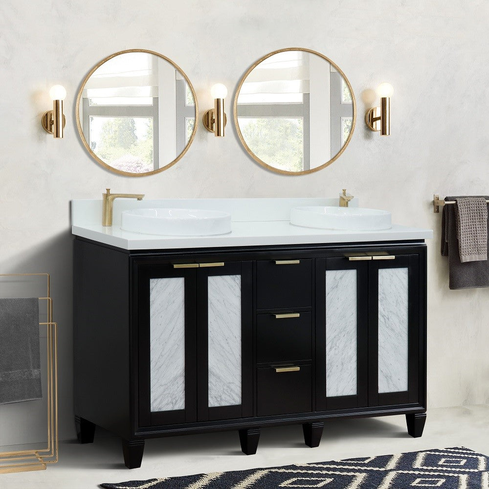 Bellaterra Shlomo - to Split 61" Double Vanity w/ Counter Top and Sink Black Finish 400990-61D-BL-WERD