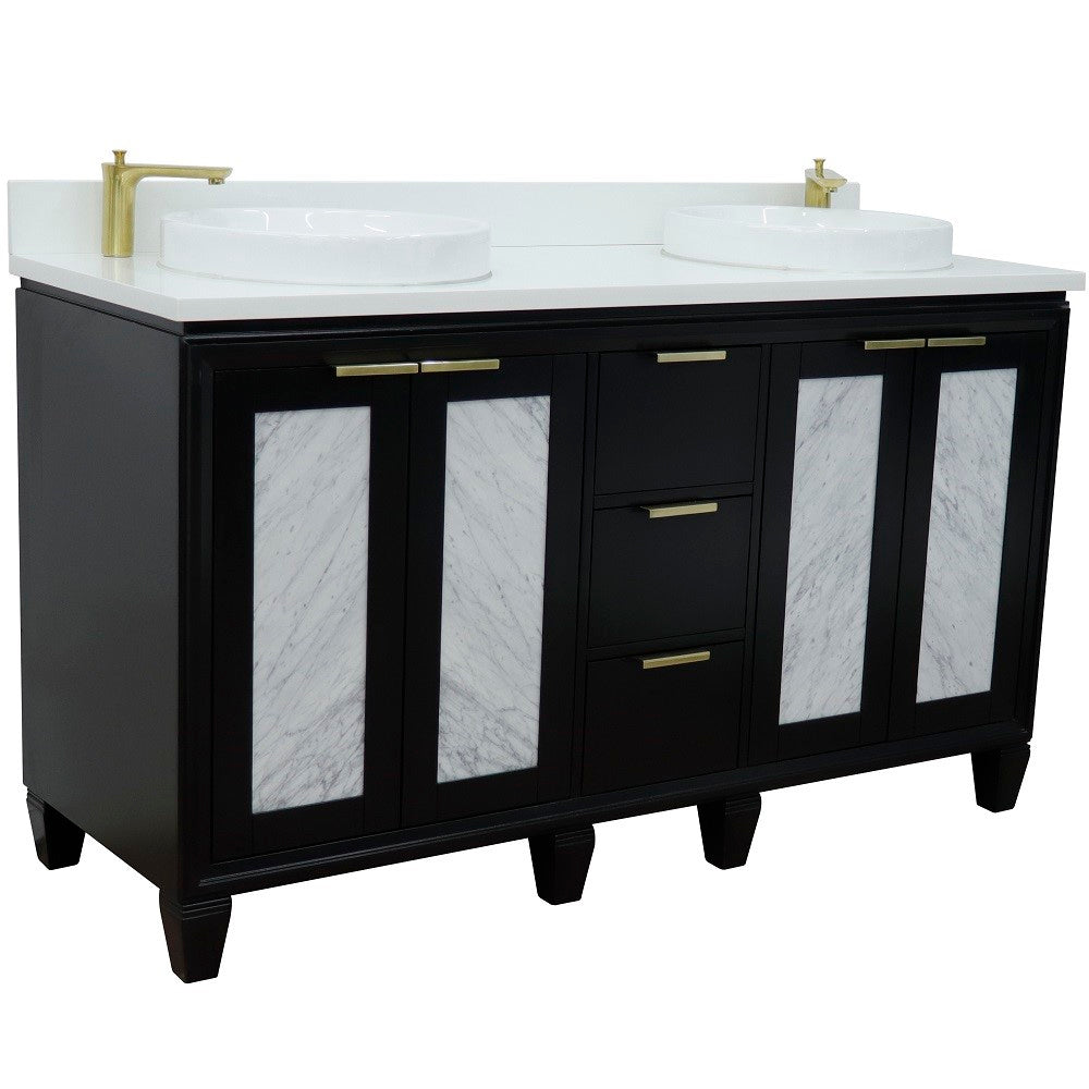 Bellaterra Shlomo - to Split 61" Double Vanity w/ Counter Top and Sink Black Finish 400990-61D-BL-WERD