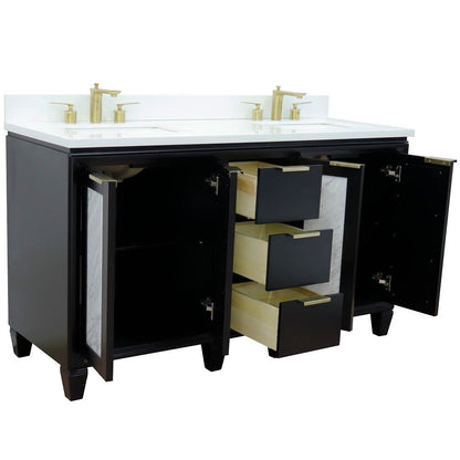 Bellaterra Shlomo - to Split 61" Double Vanity w/ Counter Top and Sink Black Finish 400990-61D-BL-WER