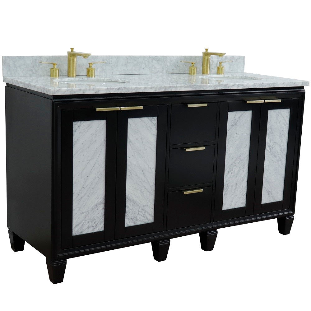 Bellaterra Shlomo - to Split 61" Double Vanity w/ Counter Top and Sink Black Finish 400990-61D-BL-WMO