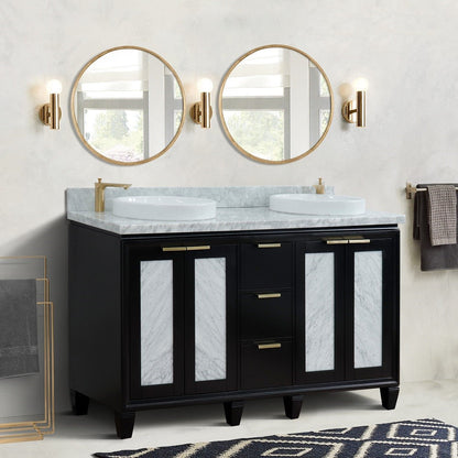 Bellaterra Shlomo - to Split 61" Double Vanity w/ Counter Top and Sink Black Finish 400990-61D-BL-WMRD