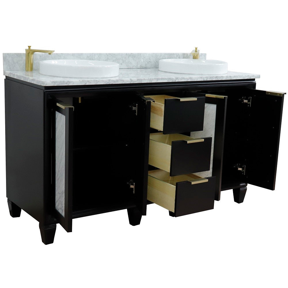 Bellaterra Shlomo - to Split 61" Double Vanity w/ Counter Top and Sink Black Finish 400990-61D-BL-WMRD