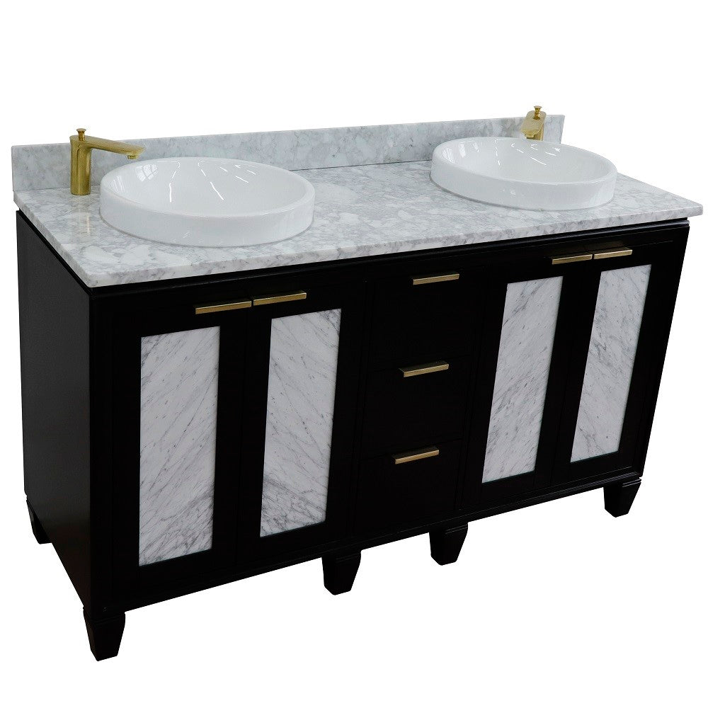 Bellaterra Shlomo - to Split 61" Double Vanity w/ Counter Top and Sink Black Finish 400990-61D-BL-WMRD