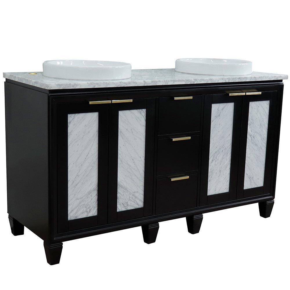 Bellaterra Shlomo - to Split 61" Double Vanity w/ Counter Top and Sink Black Finish 400990-61D-BL-WMRD