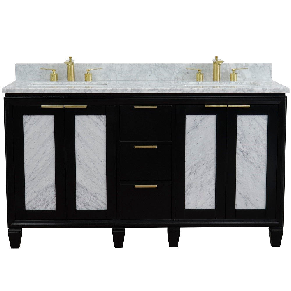 Bellaterra Shlomo - to Split 61" Double Vanity w/ Counter Top and Sink Black Finish 400990-61D-BL-WMR