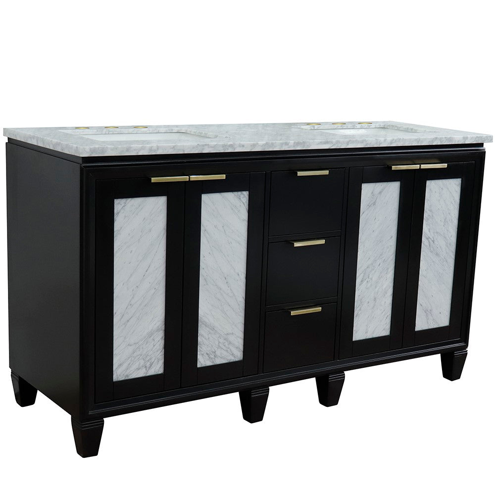 Bellaterra Shlomo - to Split 61" Double Vanity w/ Counter Top and Sink Black Finish 400990-61D-BL-WMR