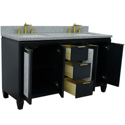 Bellaterra Shlomo - to Split 61" Double Vanity w/ Counter Top and Sink Dark Gray Finish 400990-61D-DG-GYR