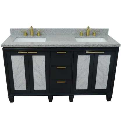 Bellaterra Shlomo - to Split 61" Double Vanity w/ Counter Top and Sink Dark Gray Finish 400990-61D-DG-GYR