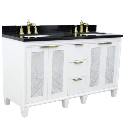 Bellaterra White 61" Wood Double Vanity  Black Top 400990-61D-WH Oval