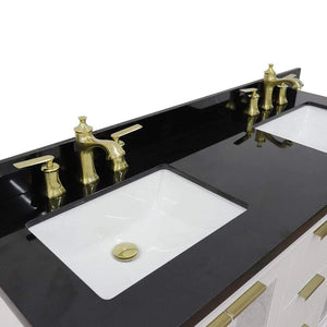 Bellaterra White 61" Wood Double Vanity  Black Top 400990-61D-WH Rectangle