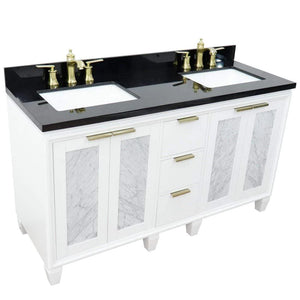 Bellaterra White 61" Wood Double Vanity  Black Top 400990-61D-WH Rectangle