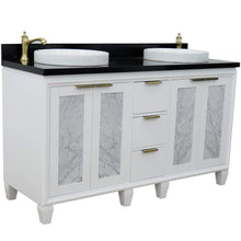 Load image into Gallery viewer, Bellaterra White 61&quot; Wood Double Vanity  Black Top 400990-61D-WH Round