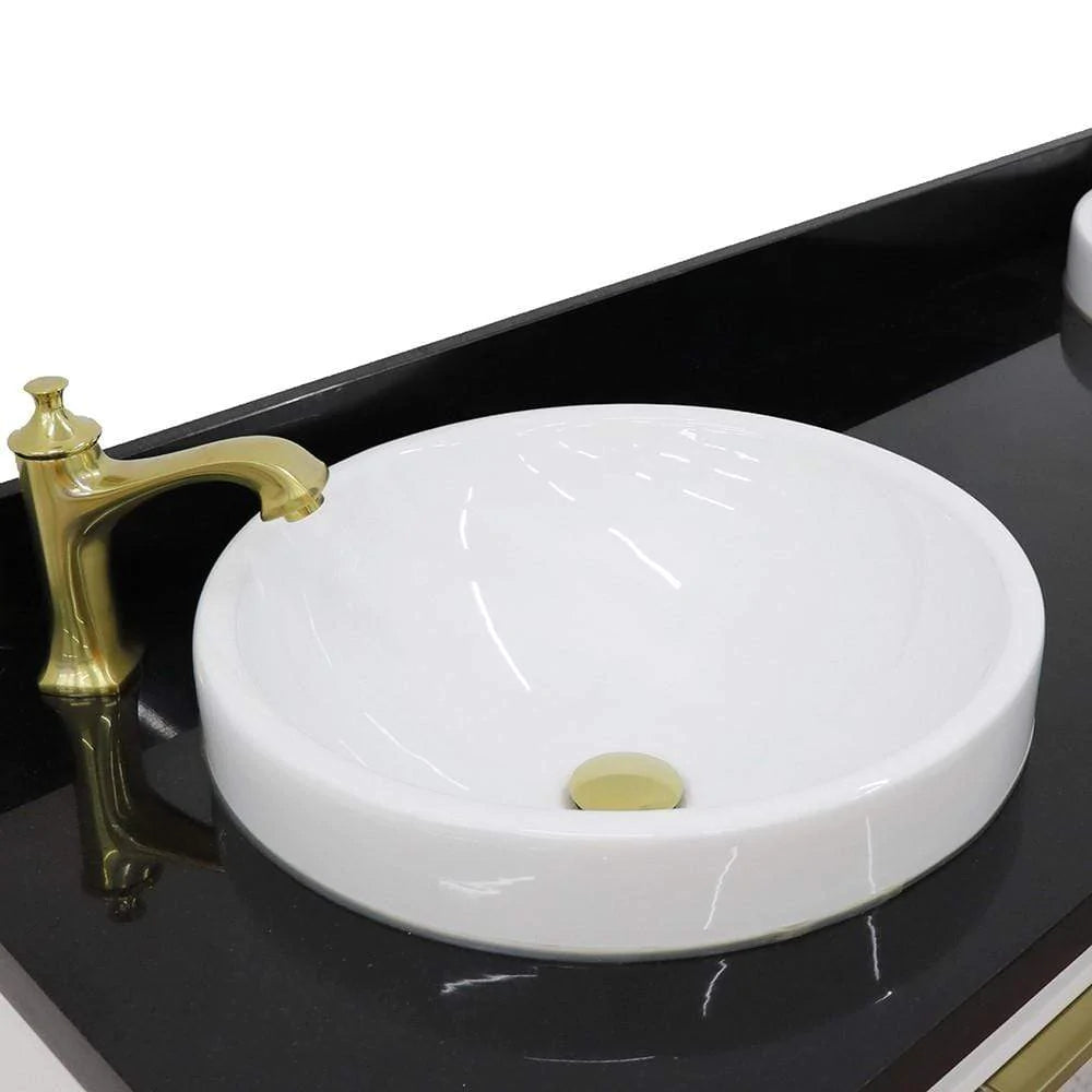 Bellaterra White 61" Wood Double Vanity  Black Top 400990-61D-WH Round