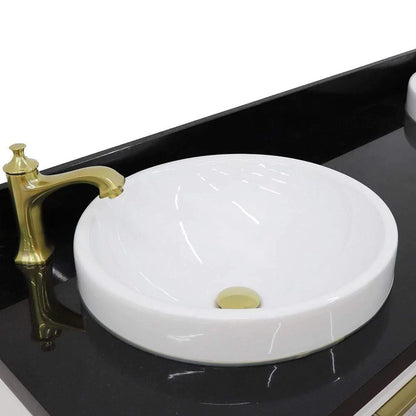 Bellaterra White 61" Wood Double Vanity  Black Top 400990-61D-WH Round