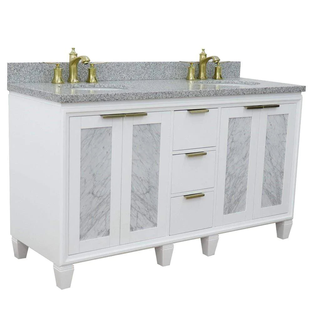 Bellaterra White 61" Wood Double Vanity  Grey Top 400990-61D-WH Oval