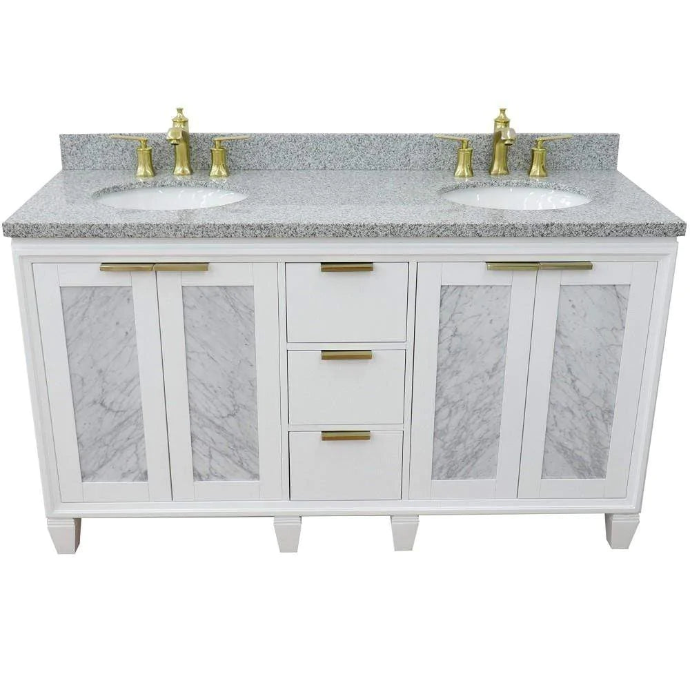 Bellaterra White 61" Wood Double Vanity  Grey Top 400990-61D-WH Oval