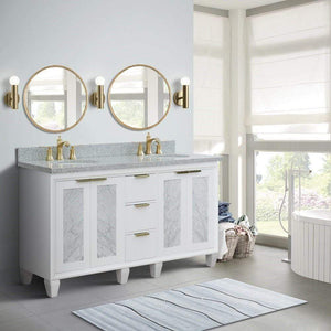 Bellaterra White 61" Wood Double Vanity  Grey Top 400990-61D-WH Oval