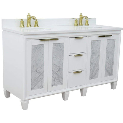 Bellaterra White 61" Wood Double Vanity  White Top 400990-61D-WH Oval