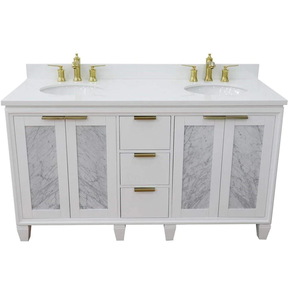 Bellaterra White 61" Wood Double Vanity  White Top 400990-61D-WH Oval