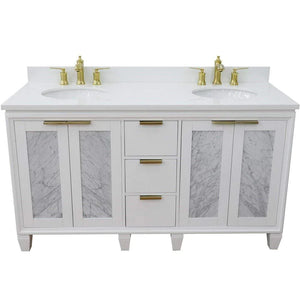 Bellaterra White 61" Wood Double Vanity  White Top 400990-61D-WH Oval