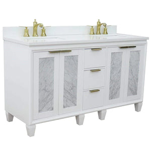 Bellaterra White 61" Wood Double Vanity  White Top 400990-61D-WH Rectangle