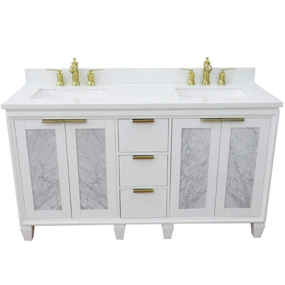 Bellaterra White 61" Wood Double Vanity  White Top 400990-61D-WH Rectangle