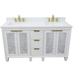 Bellaterra White 61" Wood Double Vanity  White Top 400990-61D-WH Rectangle