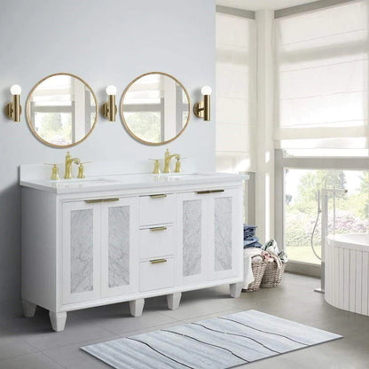 Bellaterra White 61" Wood Double Vanity  White Top 400990-61D-WH Rectangle