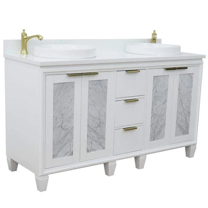 Bellaterra White 61" Wood Double Vanity  White Top 400990-61D-WH Round