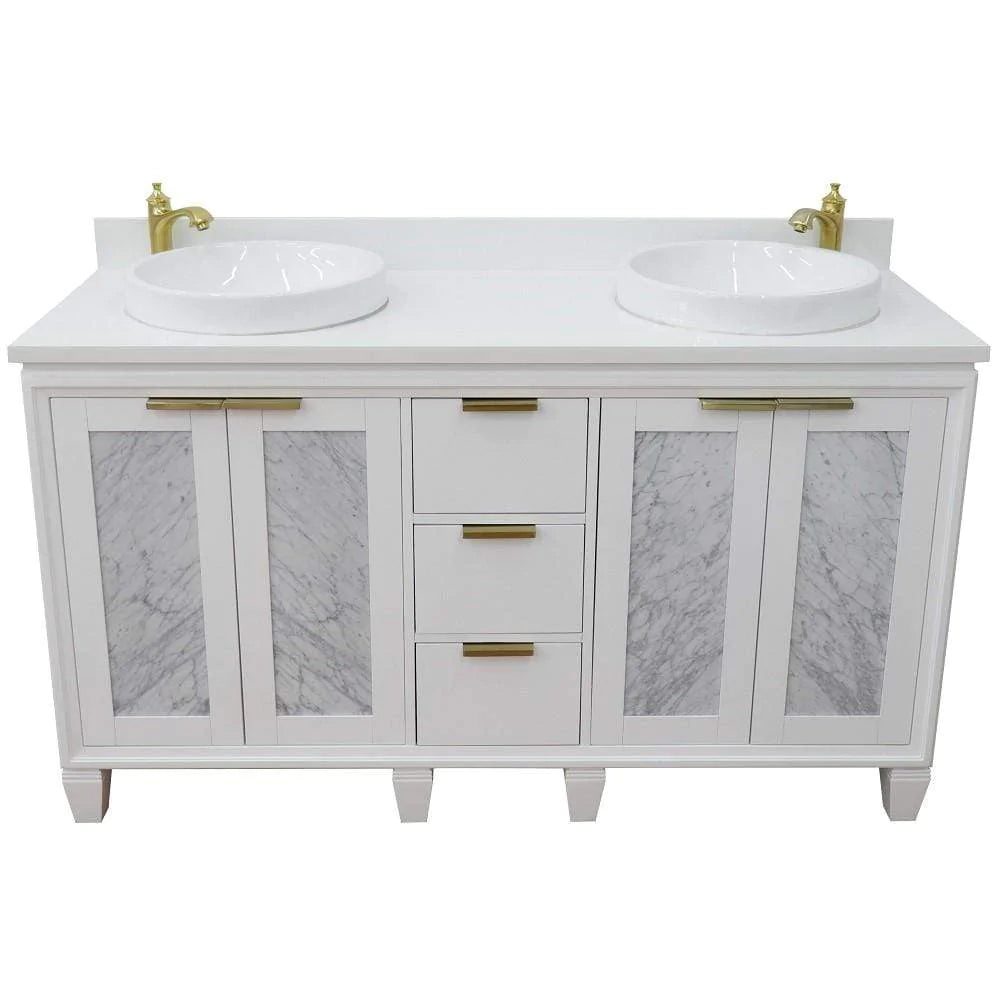 Bellaterra White 61" Wood Double Vanity  White Top 400990-61D-WH Round