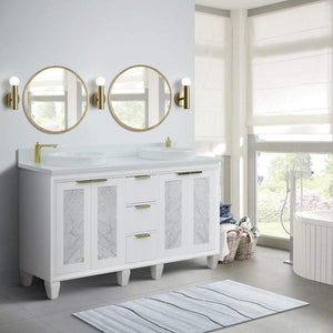 Bellaterra White 61" Wood Double Vanity  White Top 400990-61D-WH Round