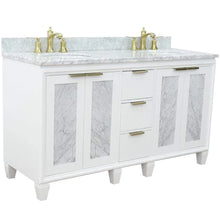 Load image into Gallery viewer, Bellaterra White 61&quot; Wood Double Vanity  White Marble Top 400990-61D-WH Oval