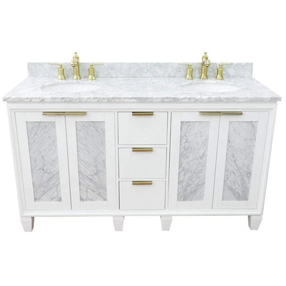 Bellaterra White 61" Wood Double Vanity  White Marble Top 400990-61D-WH Oval