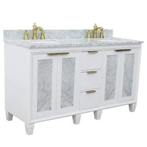 Bellaterra White 61" Wood Double Vanity  White Marble Top 400990-61D-WH Rectangle
