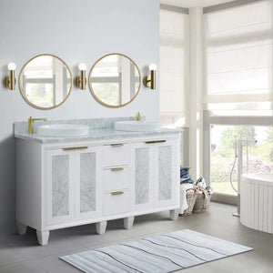 Bellaterra White 61" Wood Double Vanity  White Marble Top 400990-61D-WH Round