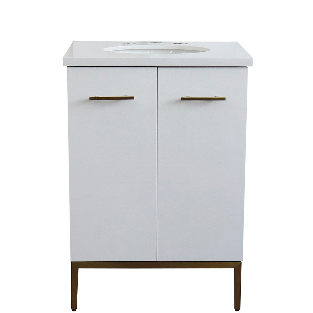 Bellaterra 25" Wood Single Vanity w/ Counter Top and Sink 408001-25-WH-WEO (White)