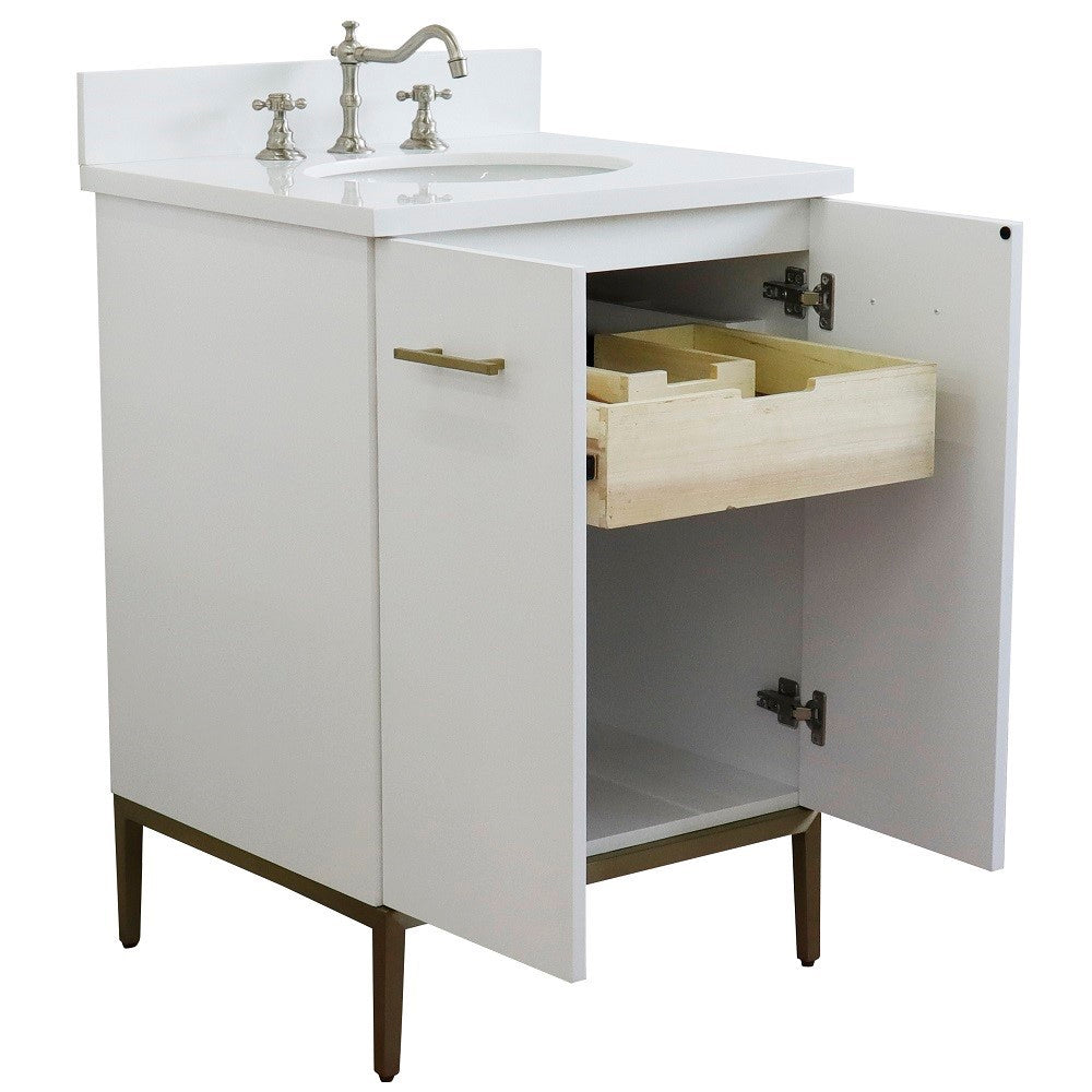 Bellaterra 25" Wood Single Vanity w/ Counter Top and Sink 408001-25-WH-WEO (White)