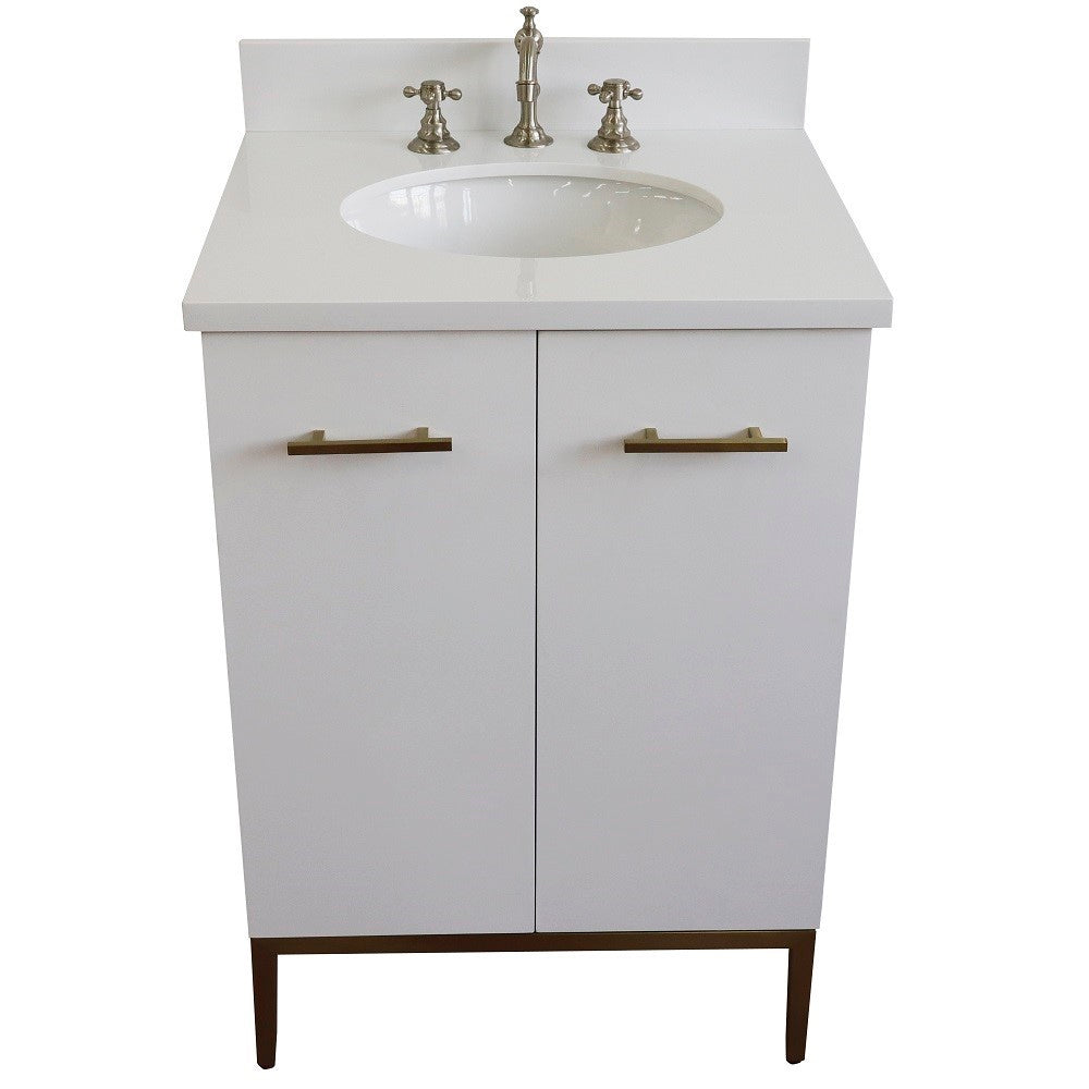 Bellaterra 25" Wood Single Vanity w/ Counter Top and Sink 408001-25-WH-WEO (White)