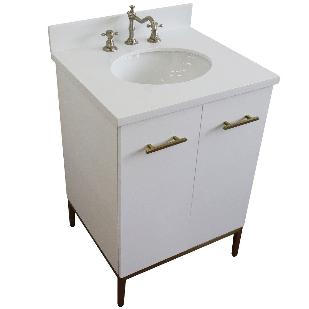 Bellaterra 25" Wood Single Vanity w/ Counter Top and Sink 408001-25-WH-WEO (White)