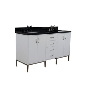Bellaterra 61" Double Sink Vanity in White Finish with Counter Top and Sink 408001-61D-WH, Black Galaxy Granite / Oval, Front