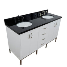Load image into Gallery viewer, Bellaterra 61&quot; Double Sink Vanity in White Finish with Counter Top and Sink 408001-61D-WH, Black Galaxy Granite / Oval, Front Sideview