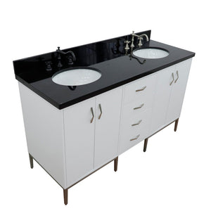 Bellaterra 61" Double Sink Vanity in White Finish with Counter Top and Sink 408001-61D-WH, Black Galaxy Granite / Oval, Front Sideview
