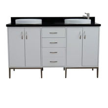 Load image into Gallery viewer, Bellaterra 61&quot; Double Sink Vanity in White Finish with Counter Top and Sink 408001-61D-WH, Black Galaxy Granite / Round, Front