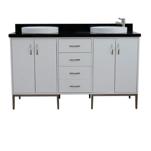 Bellaterra 61" Double Sink Vanity in White Finish with Counter Top and Sink 408001-61D-WH, Black Galaxy Granite / Round, Front
