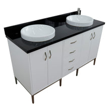 Load image into Gallery viewer, Bellaterra 61&quot; Double Sink Vanity in White Finish with Counter Top and Sink 408001-61D-WH, Black Galaxy Granite / Round, Front Sideview