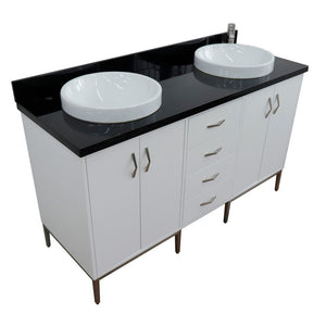 Bellaterra 61" Double Sink Vanity in White Finish with Counter Top and Sink 408001-61D-WH, Black Galaxy Granite / Round, Front Sideview